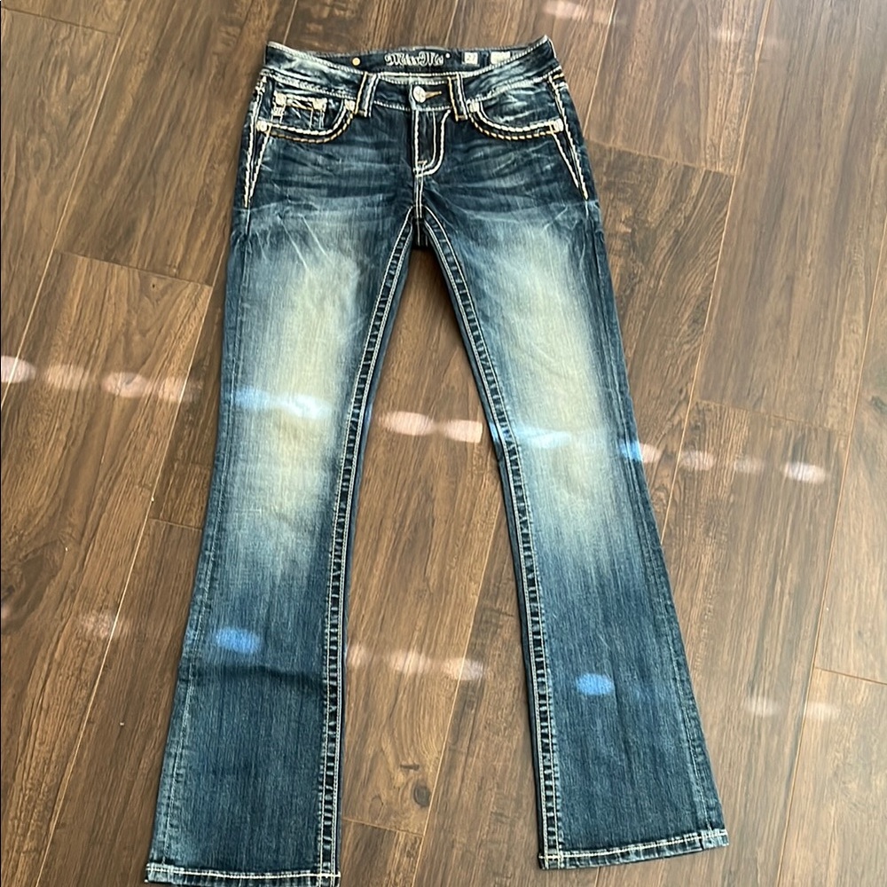 Miss Me Blue Flare & Wide Leg Jeans with Decorative Stitching